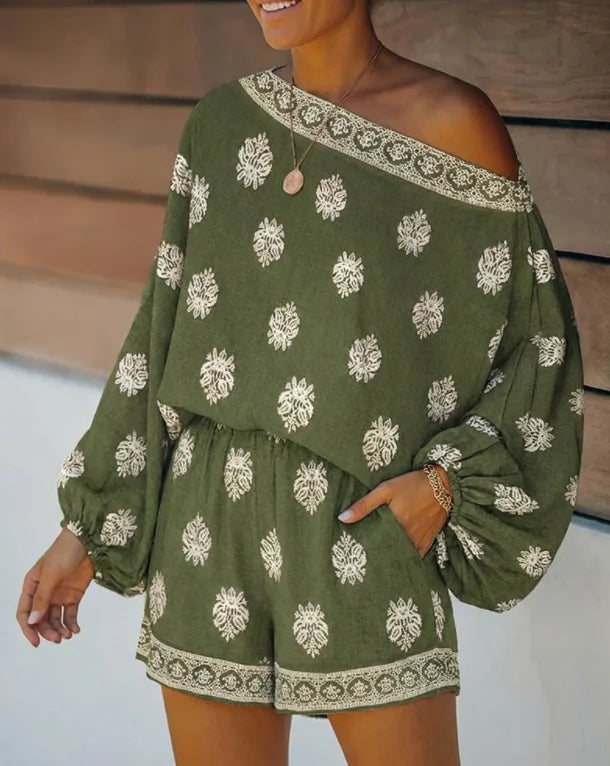 Bohemian Off-Shoulder Top & Shorts Set