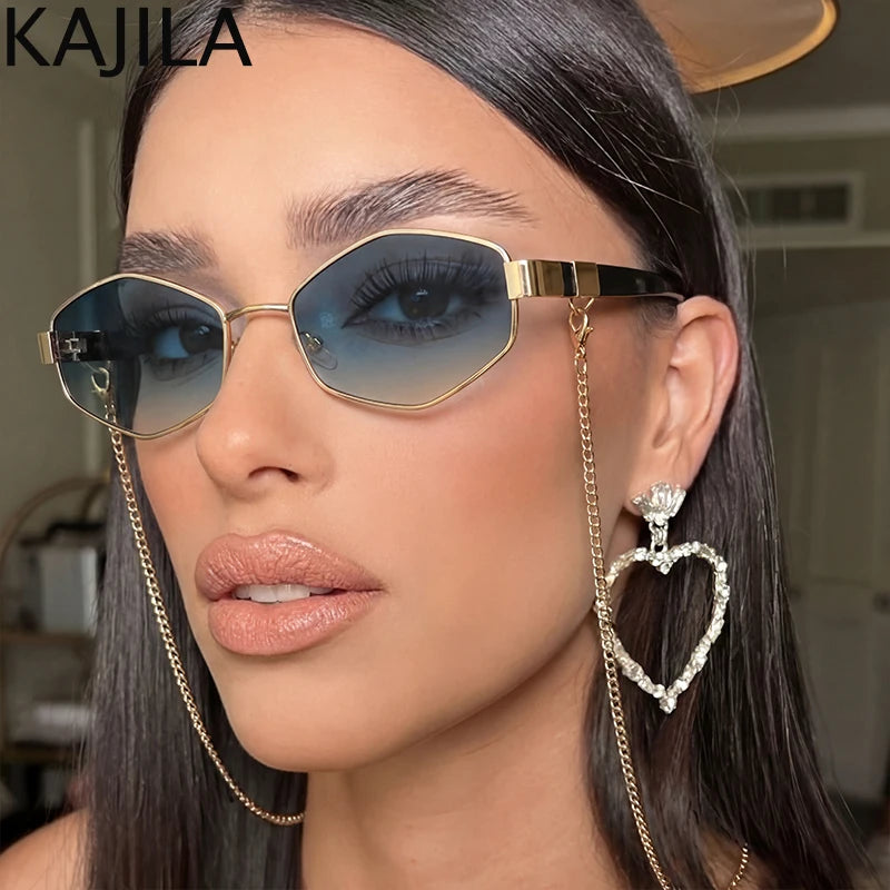 Sexy Small Frame Hexagon Sunglasses Women With Chain 2026 Luxury Brand Designer Punk Sun Glasses For Ladies Shades Gafas De Sol
