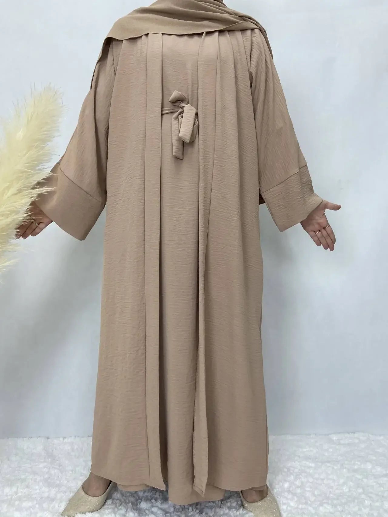 Two-Piece Abaya Robe Coat & Inner Dress Set