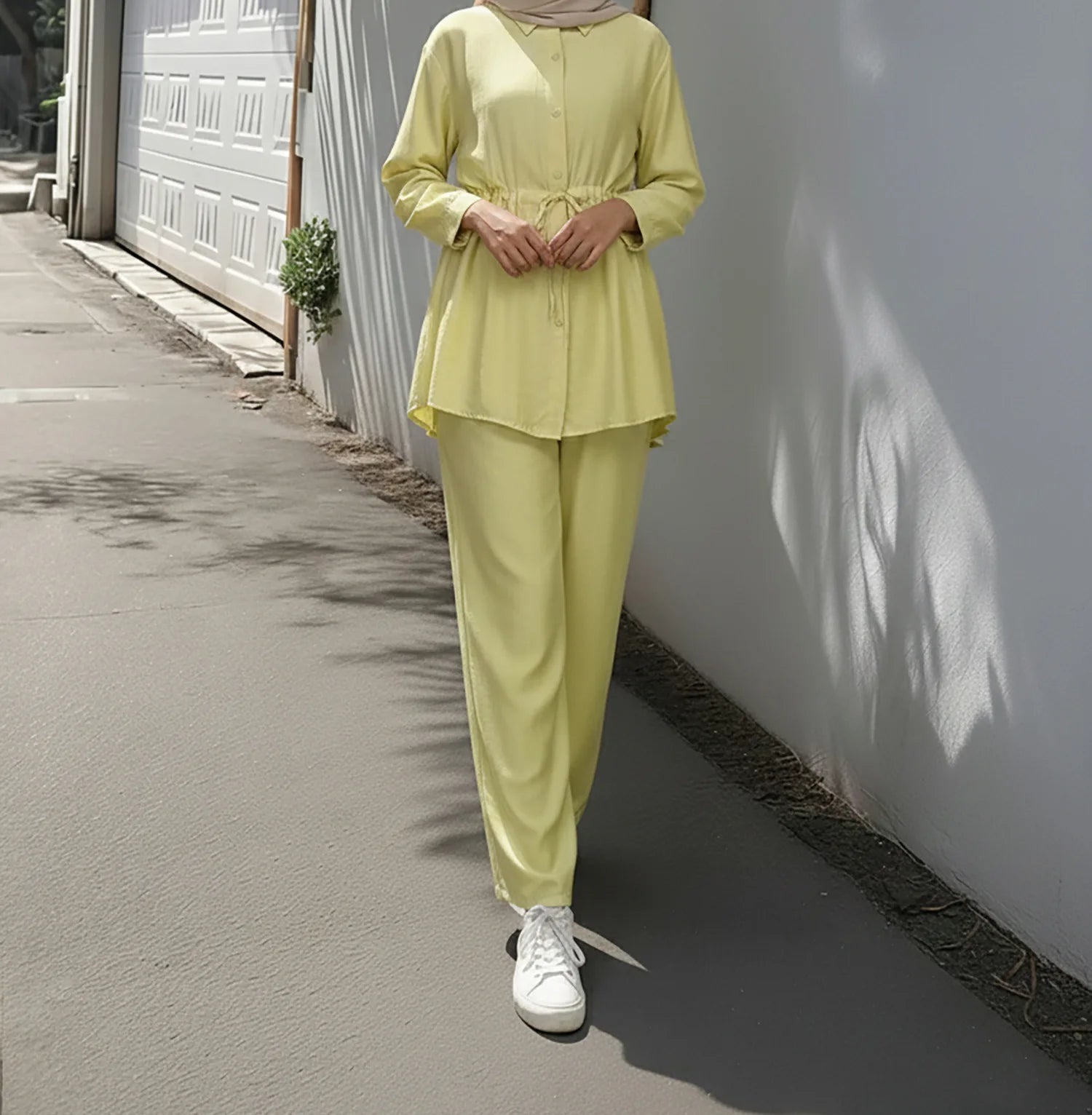 Shirts Suit Women Eid Shirt Wide Leg Pants 2 Piece Set Muslim Morocco Top Trousers Outfits Drawstring Ramadan Dubai Ensemble