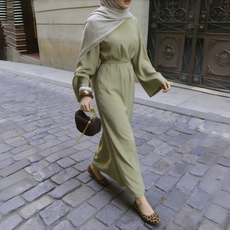 Belted Flare Sleeve Modest Abaya Maxi Robe