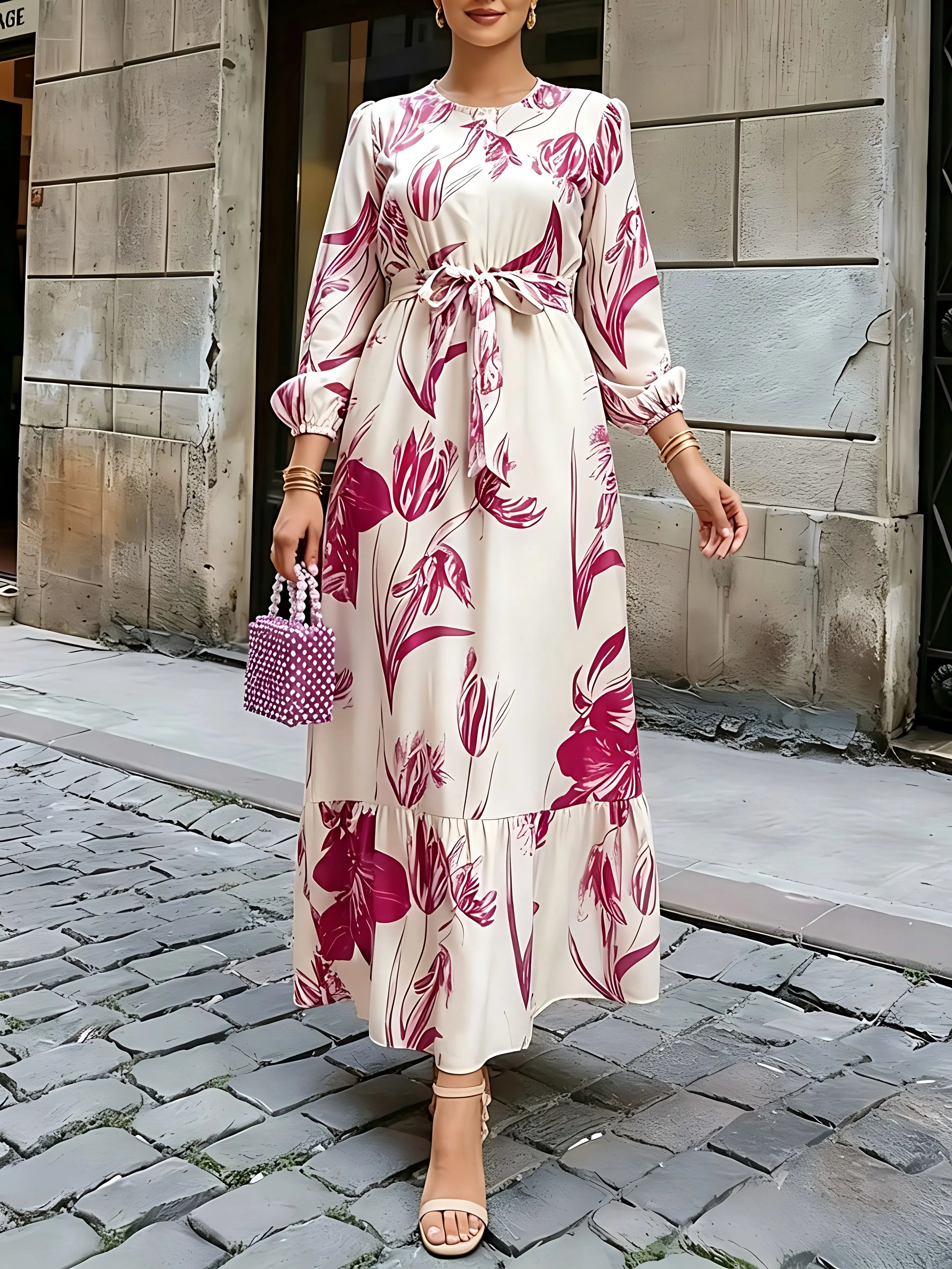 Floral Lantern Sleeve Long-Sleeve Maxi Dress