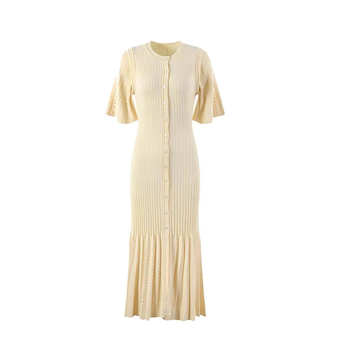 Button-Front Cotton Knit Midi Dress