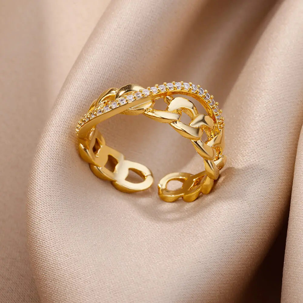 Gold Zircon Cross Open Ring