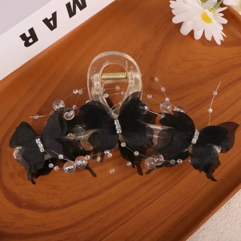 Sheer Butterfly Pearl Rhinestone Hair Claw
