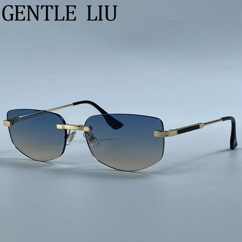 Steampunk Rimless Polygon Sunglasses Women 2026 Luxury Brand Classic Geometric Sun Glasses Metal Driving Fashion Eyewear Shades