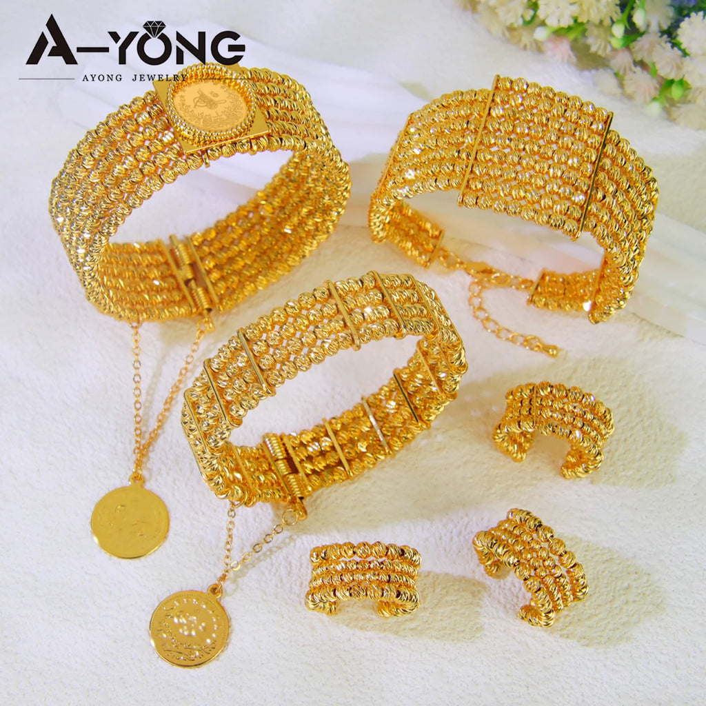 Dubai Gold Beads Wedding Bangles & Ring Set