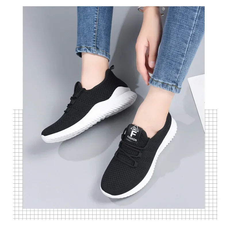 Women's Air Mesh Flats – Lightweight Lace-Up Casual Shoes