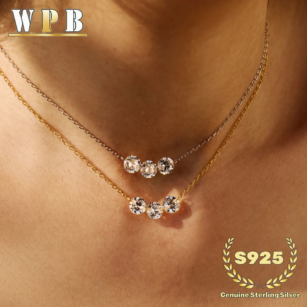 S925 Silver Triple Zircon Sliding Necklace