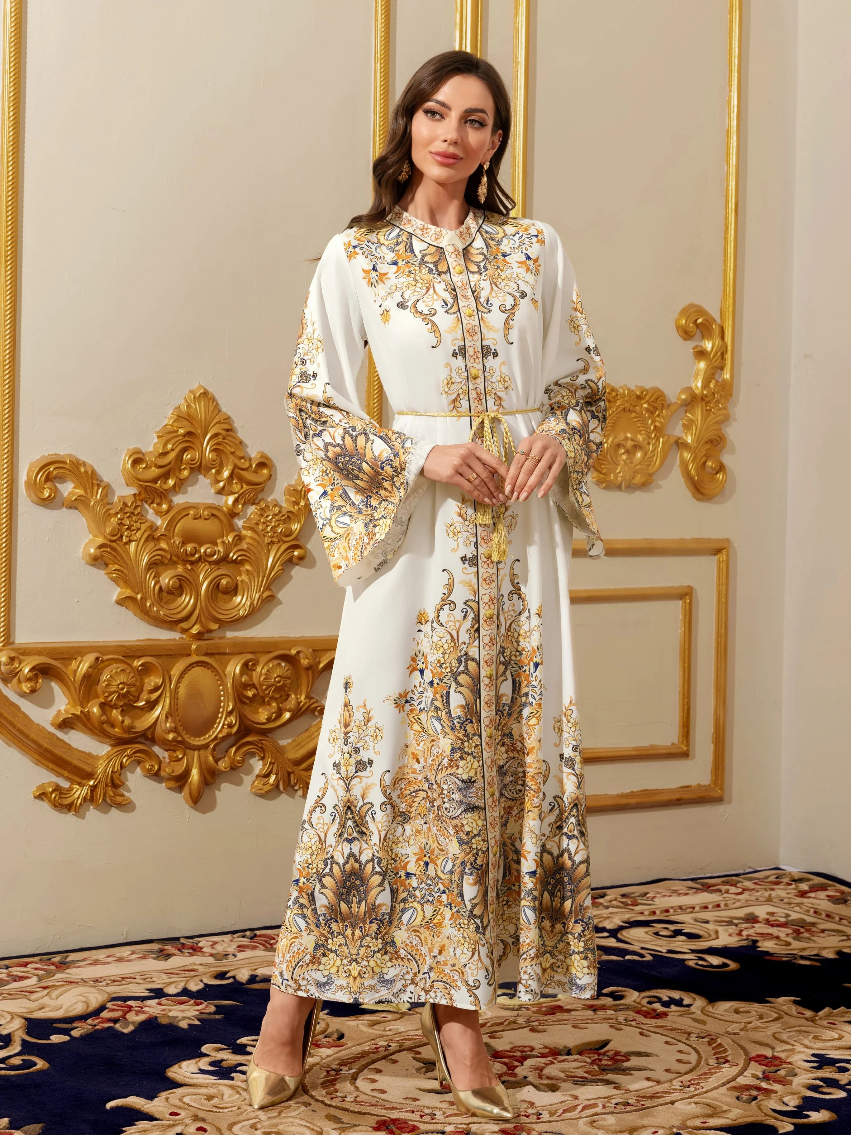Gold Embroidered Eid Kaftan Abaya Dress