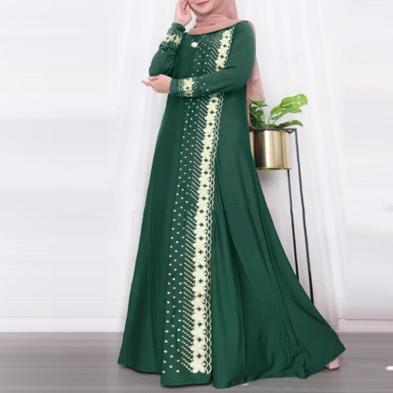 Floral Print Long Sleeve Abaya Maxi Sundress