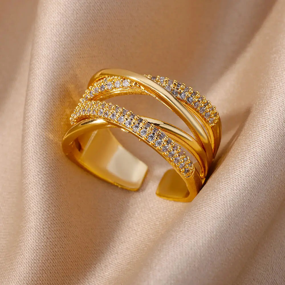 Golden Chain Zircon Ring