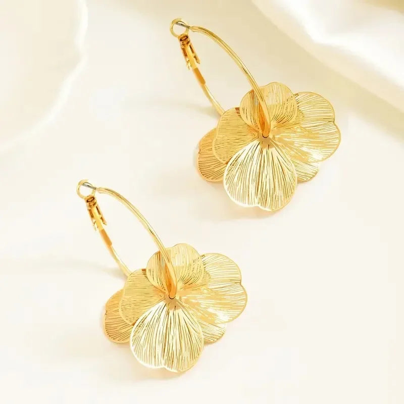 Golden Double-Layer Hollow Flower Hoop Earrings