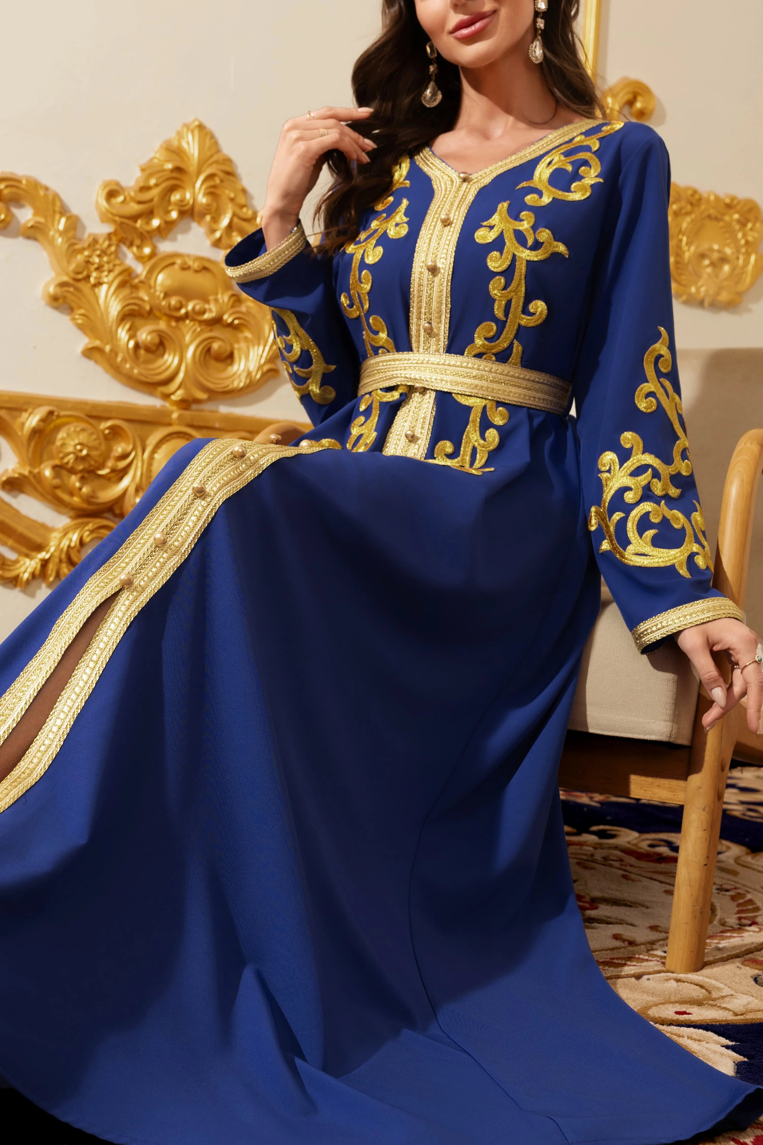 Gold Embroidered Moroccan Kaftan Abaya