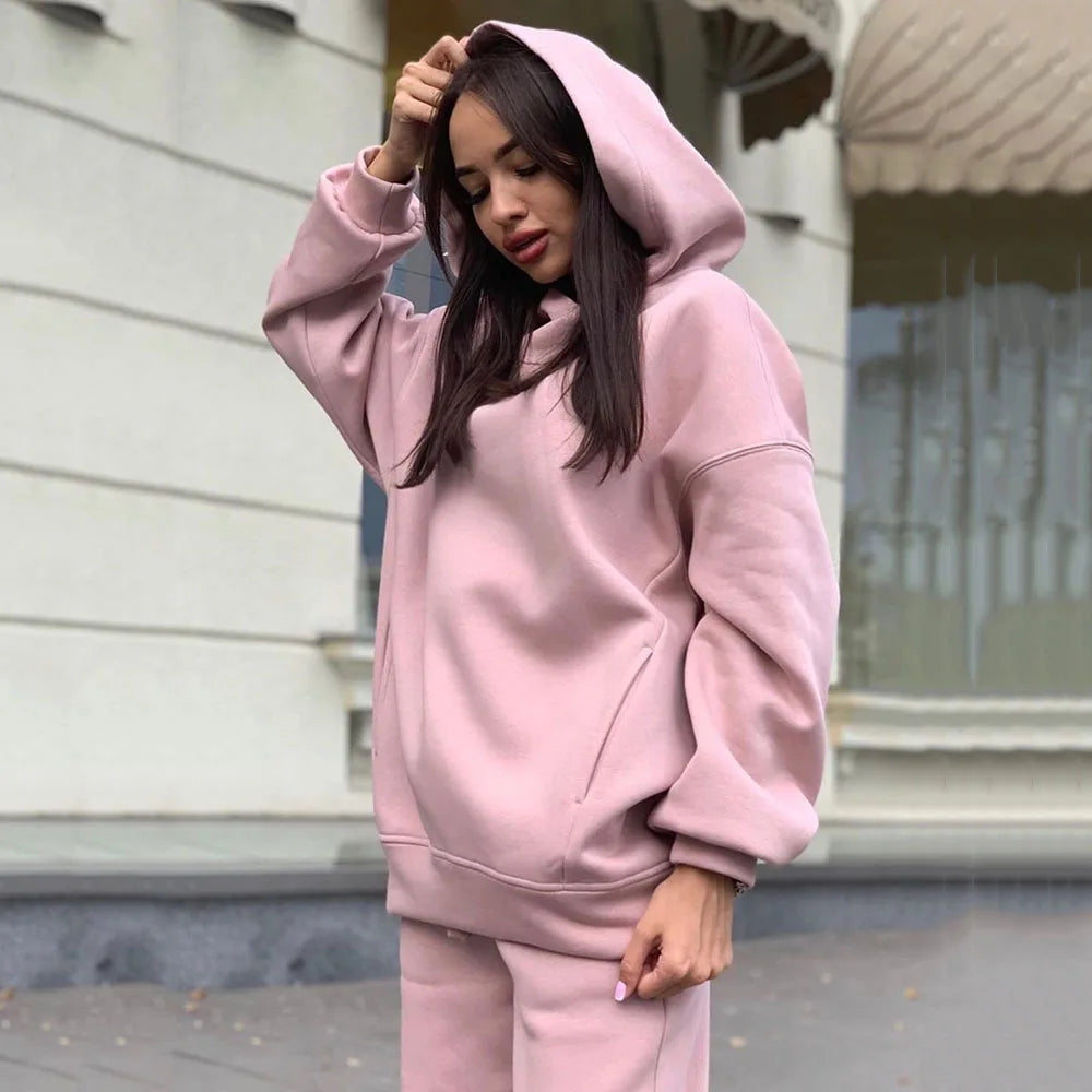 Monochrome Hooded Hoodie Set Casual European American Fashion 2-Piece Autumn Winter Hot Selling New Style