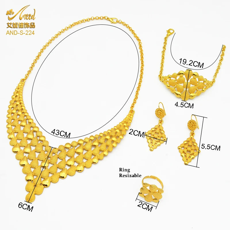 Dubai 24K Gold Bridal Necklace & Earrings Set