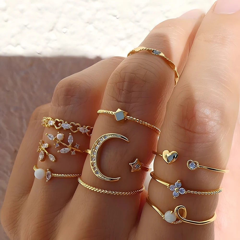 10Pcs Celestial Moon Ring