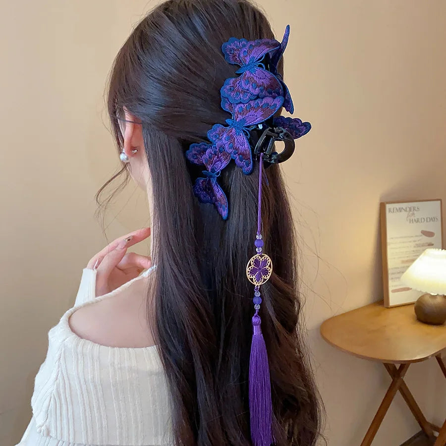 Chinese Butterfly Flower Tassel Hair Claw
