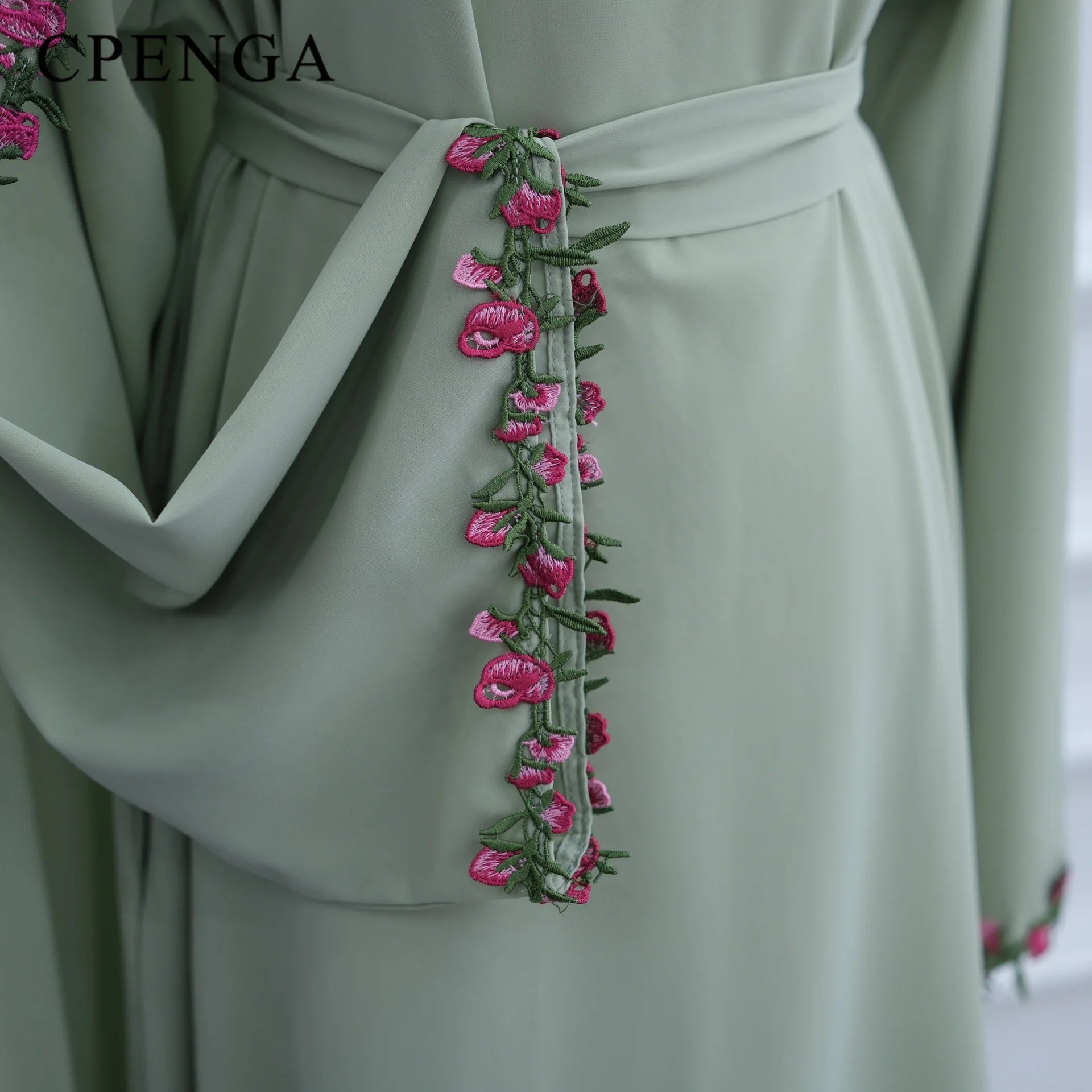 Rose Floral Trim Dubai Abaya with Hijab