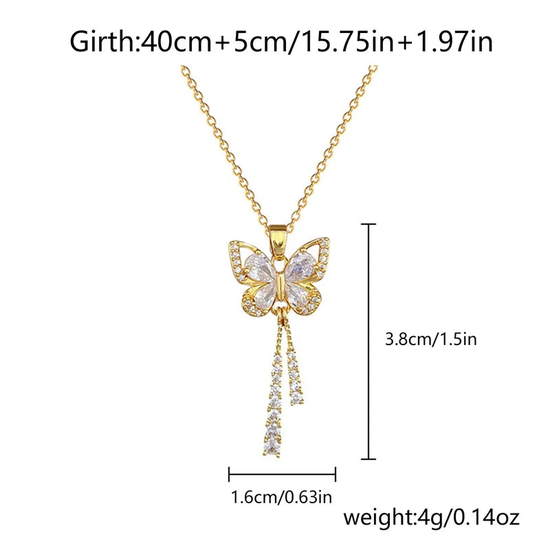 Zircon Butterfly Tassel Necklace