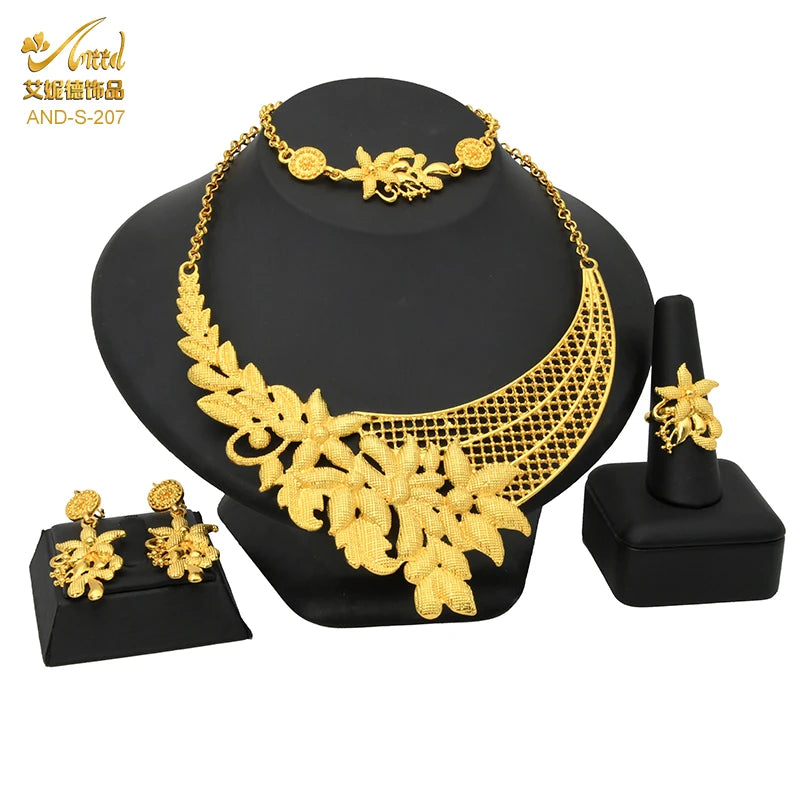 Dubai 24K Gold Bridal Necklace & Earrings Set