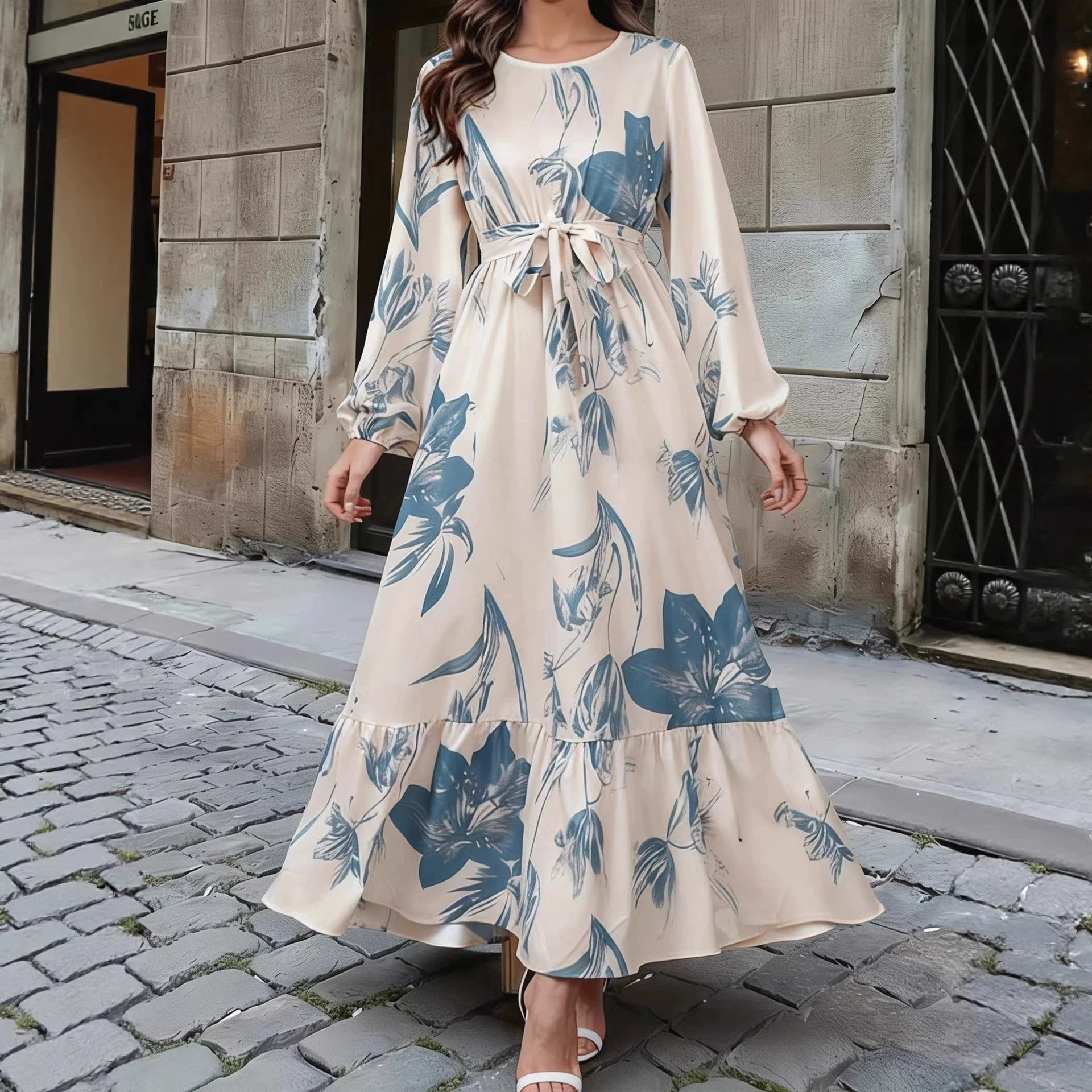 Floral Lantern Sleeve Long-Sleeve Maxi Dress