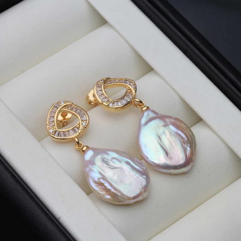 Real Natural Baroque Pearl Earrings Woman,Cute White Freshwater 925 Silver Pearl Earrings Wife Anniversary Gift White
