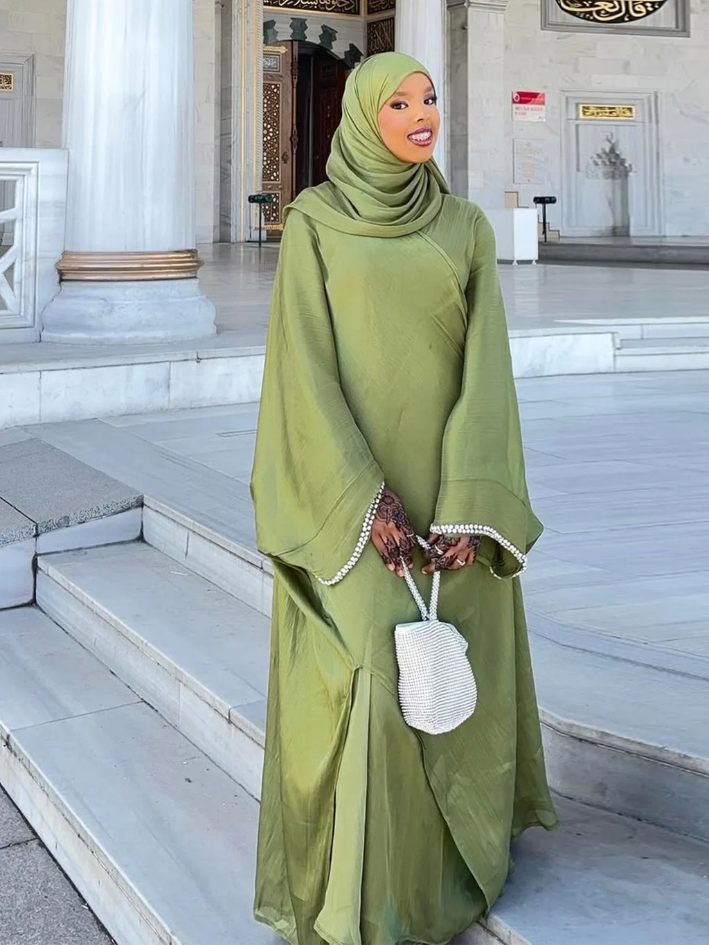 Beading Sleeve Cardigan Abaya with Scarf