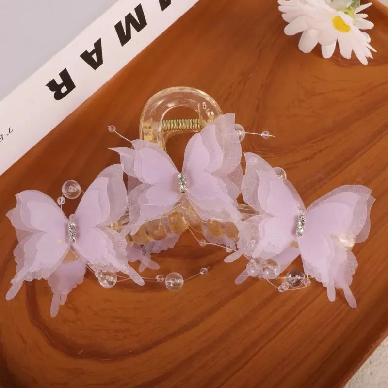Sheer Butterfly Pearl Rhinestone Hair Claw