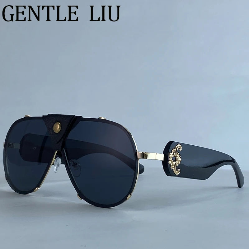 Vintage Oversized Steampunk Pilot Oval Sunglasses 2026 Luxury Brand Shield Sunglass Trendy Goggle Driving Eyewear Shades UV400