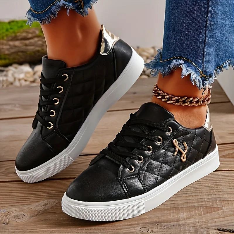 Women's Geometric Lace-Up Sneakers – Low-Top Casual Shoes
