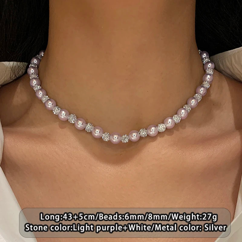 Rose Purple Pearl Bead Clavicle Chain Necklace