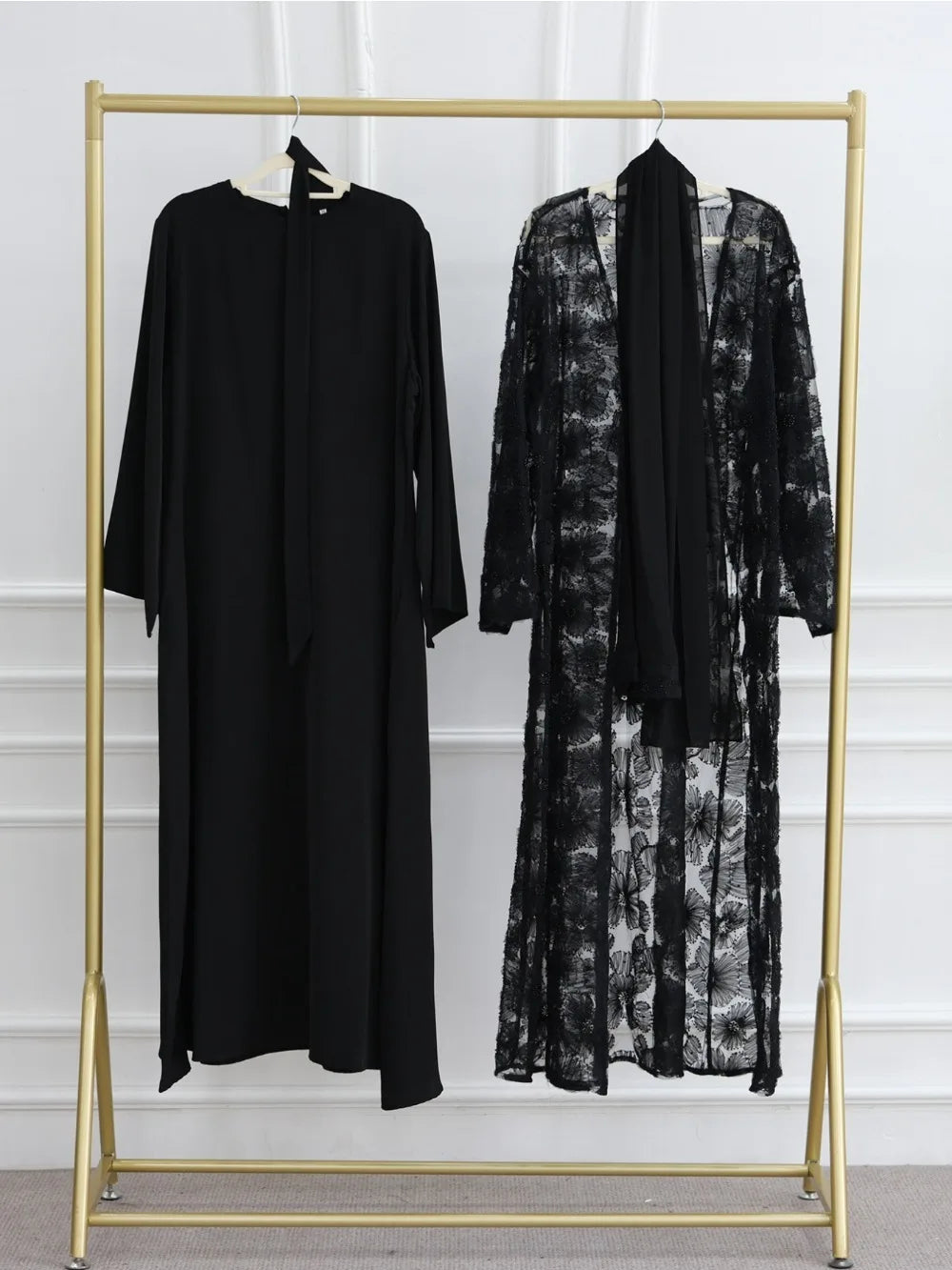 Beading Flower Cardigan Abaya Dress