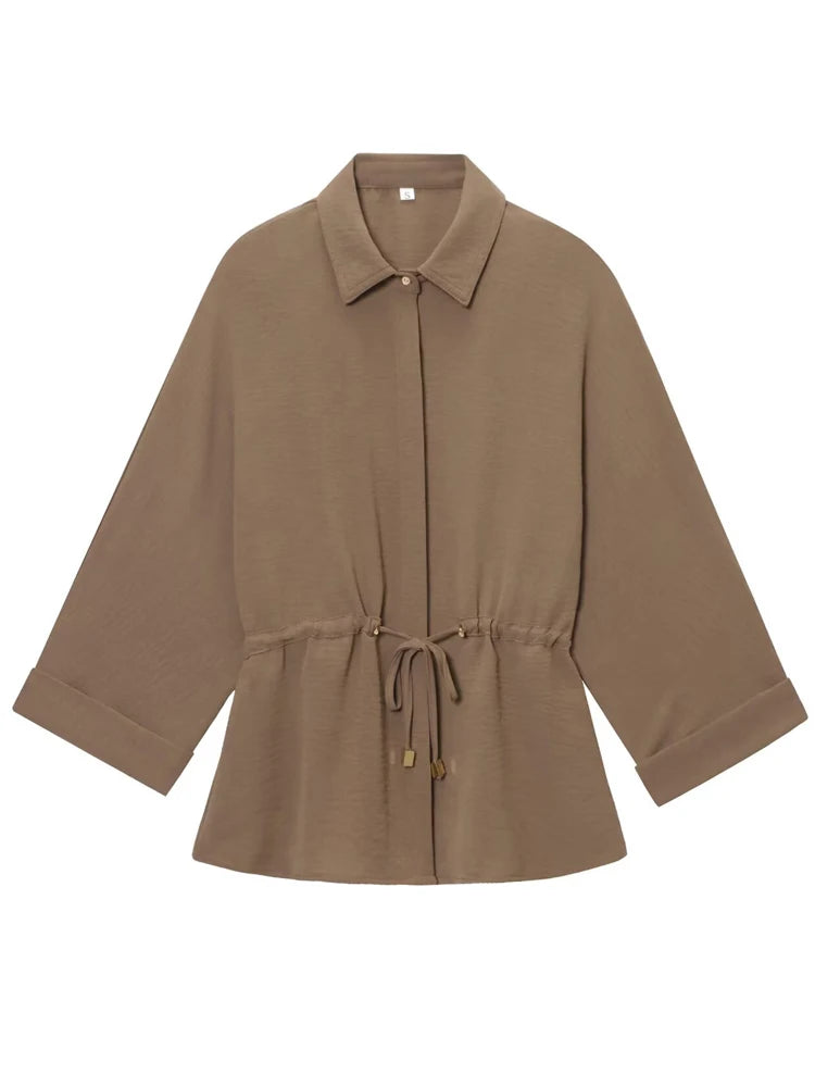Pant sets Summer Women's Suit Shirts & Blouses Tops Trouser Women's Two Pieces Set Brown Short-sleeved Shirt Female Pantsuit