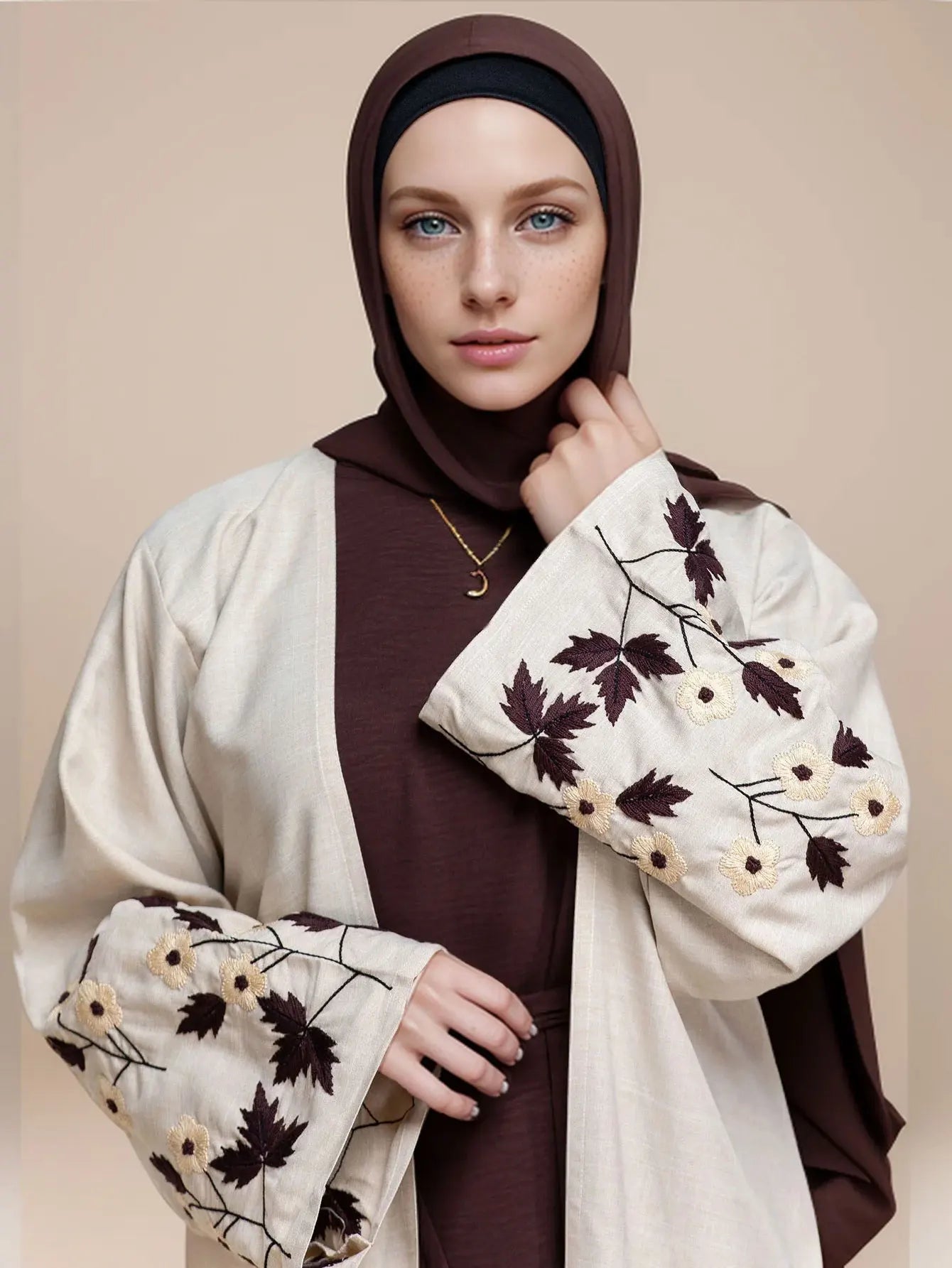 Floral Cuff Embroidery Abaya