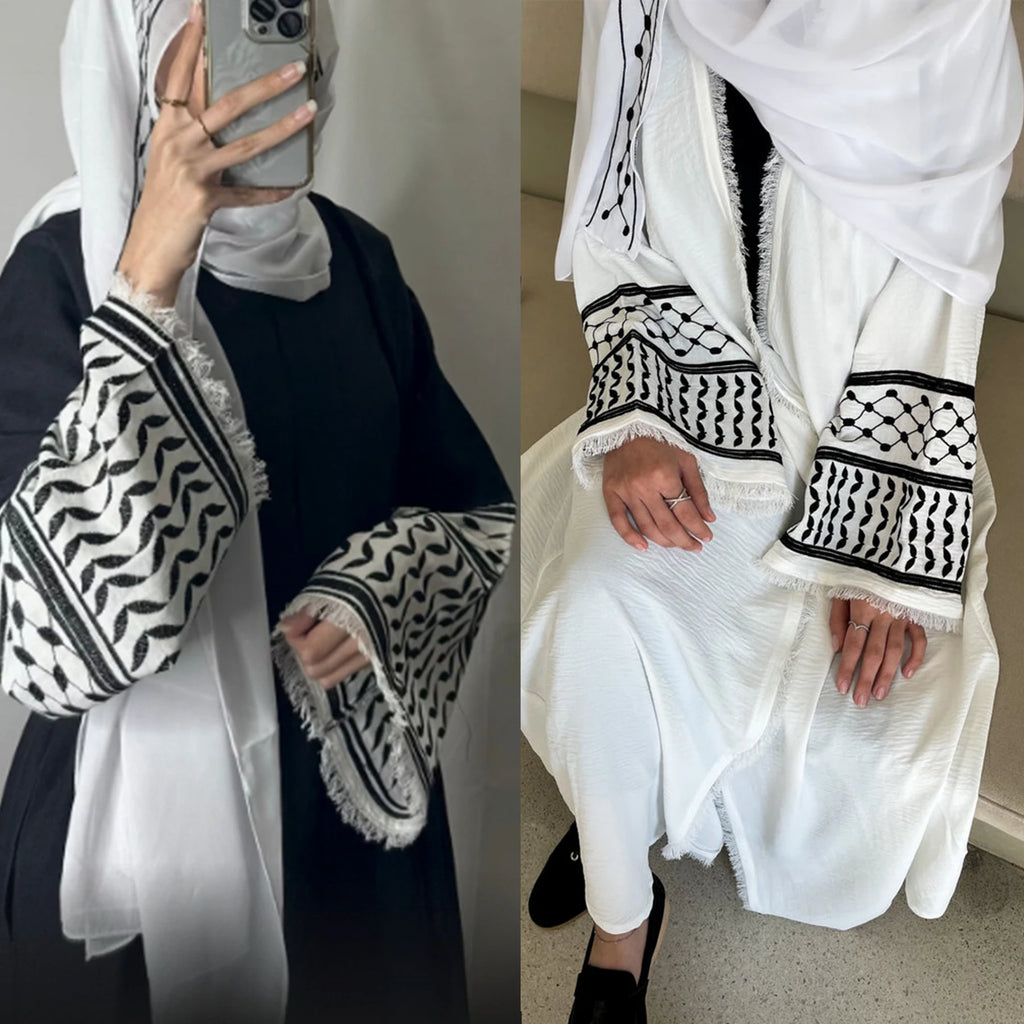 Crepe Kefiyyeh Embroidery Tassel Abaya