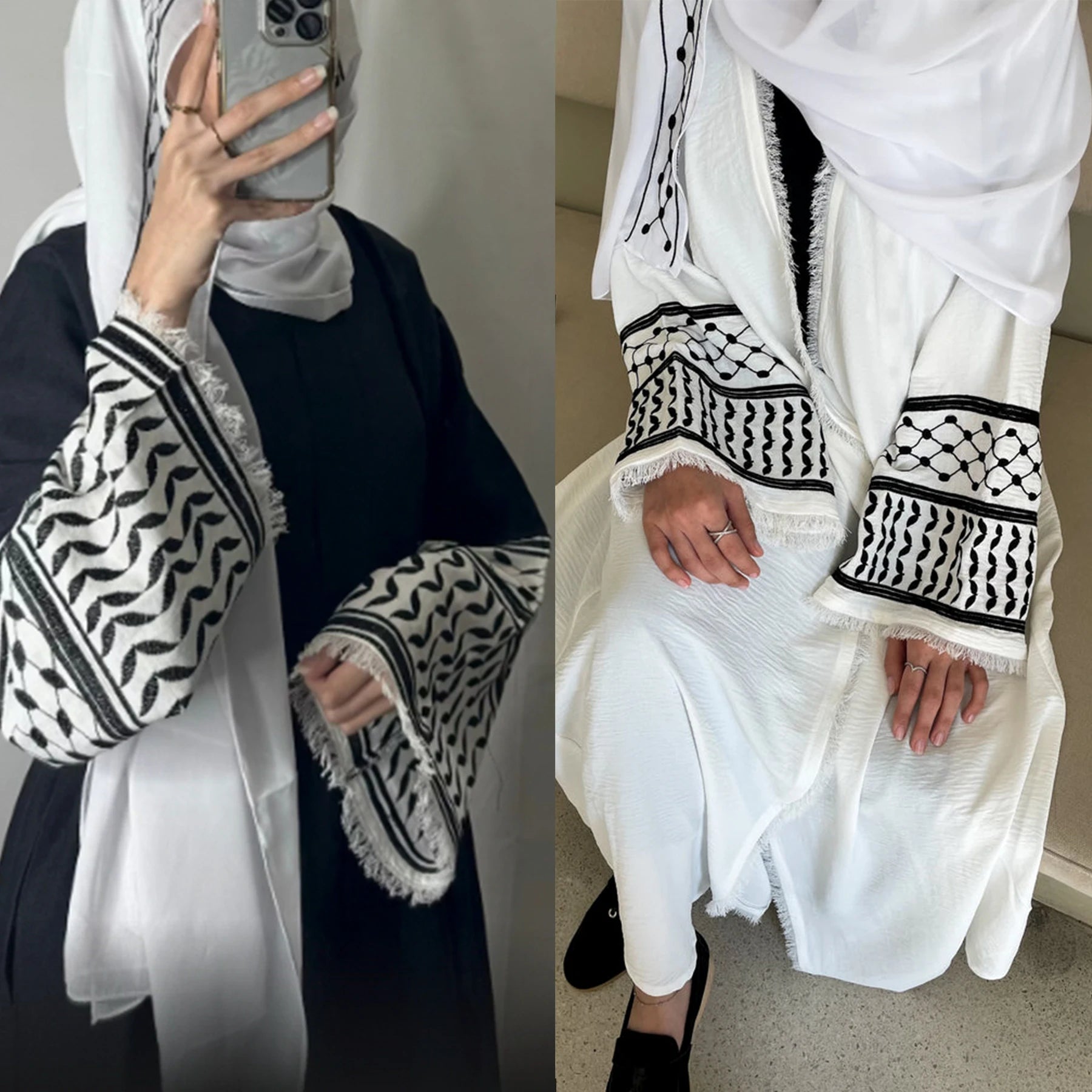 Crepe Kefiyyeh Embroidery Tassel Abaya