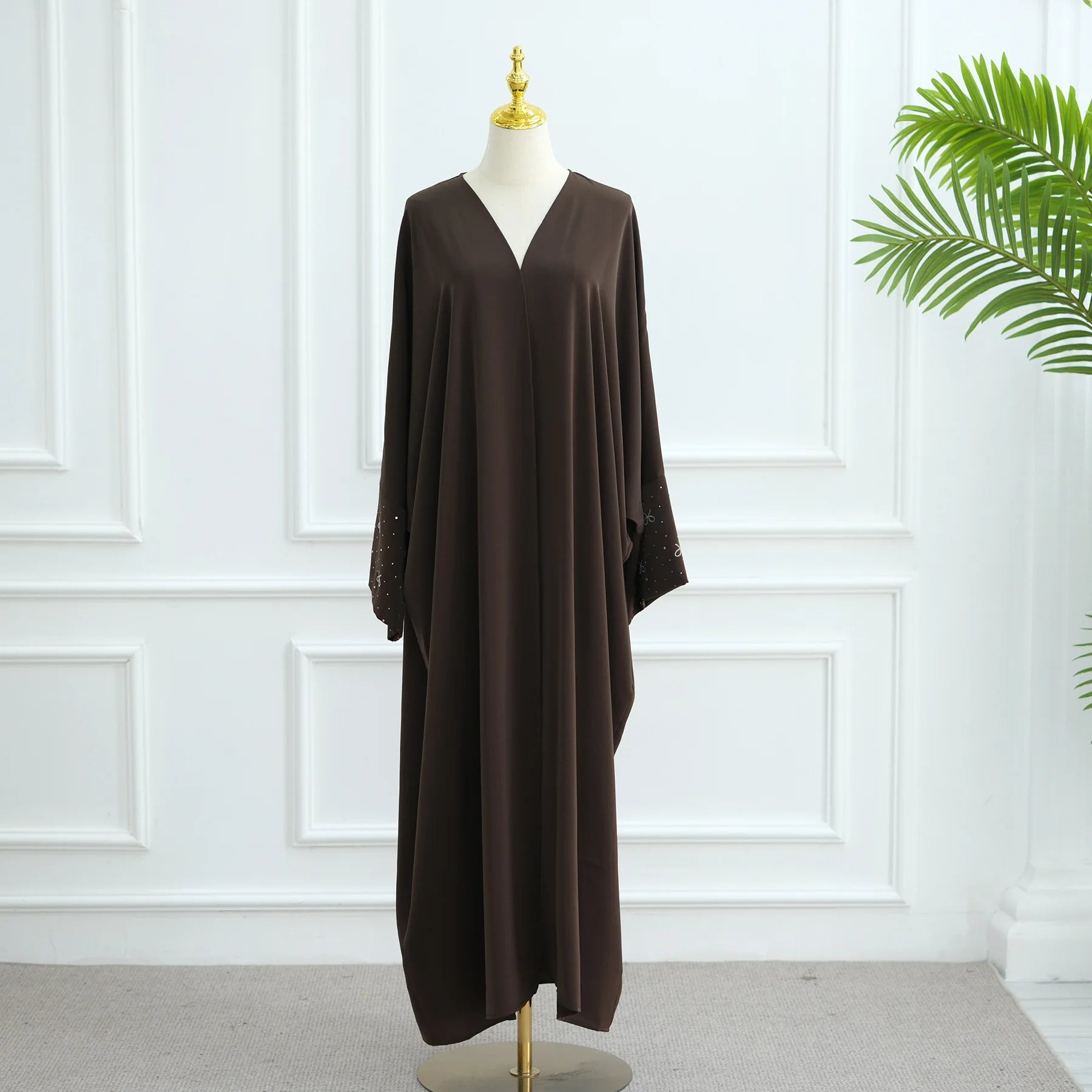 Beaded Bow Open-Front Cardigan Abaya
