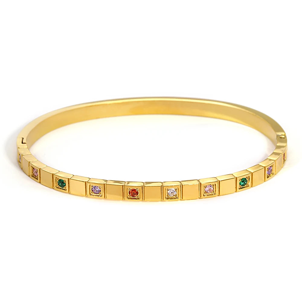 Cubic Zirconia Gold Stainless Steel Bangle