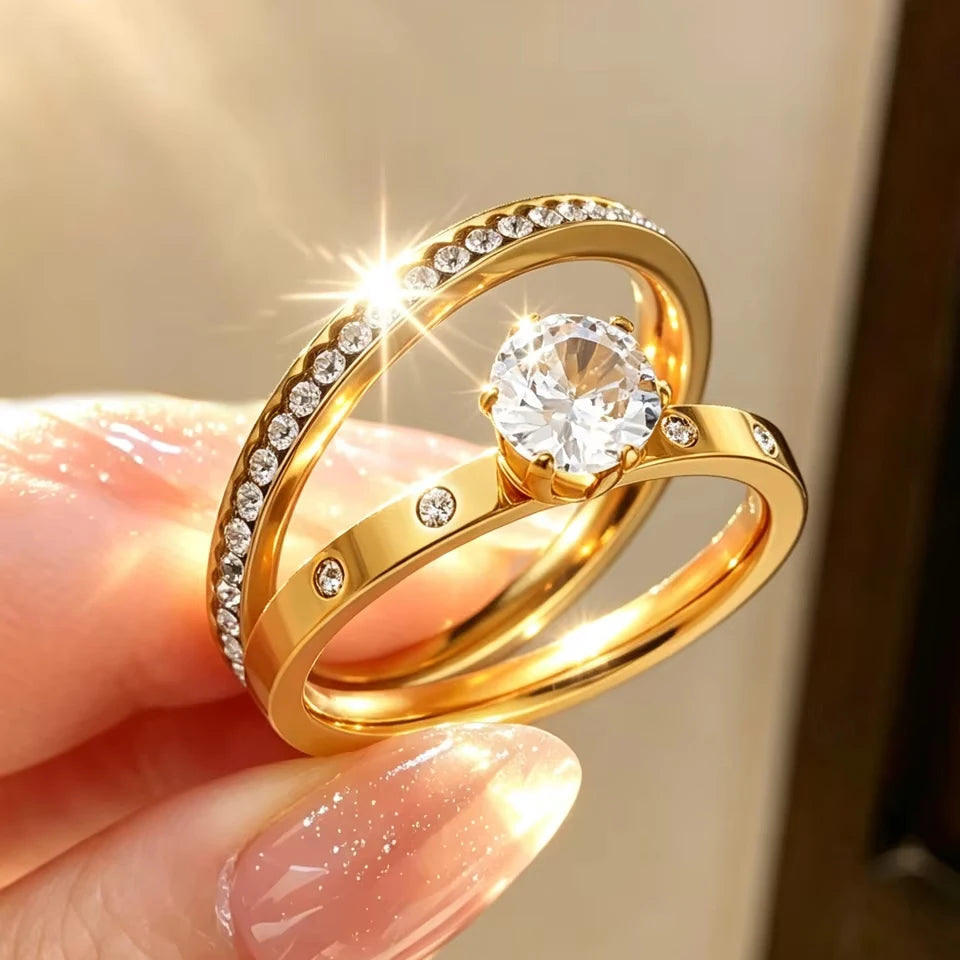 2pcs/set Modern Spark Zircon Ring