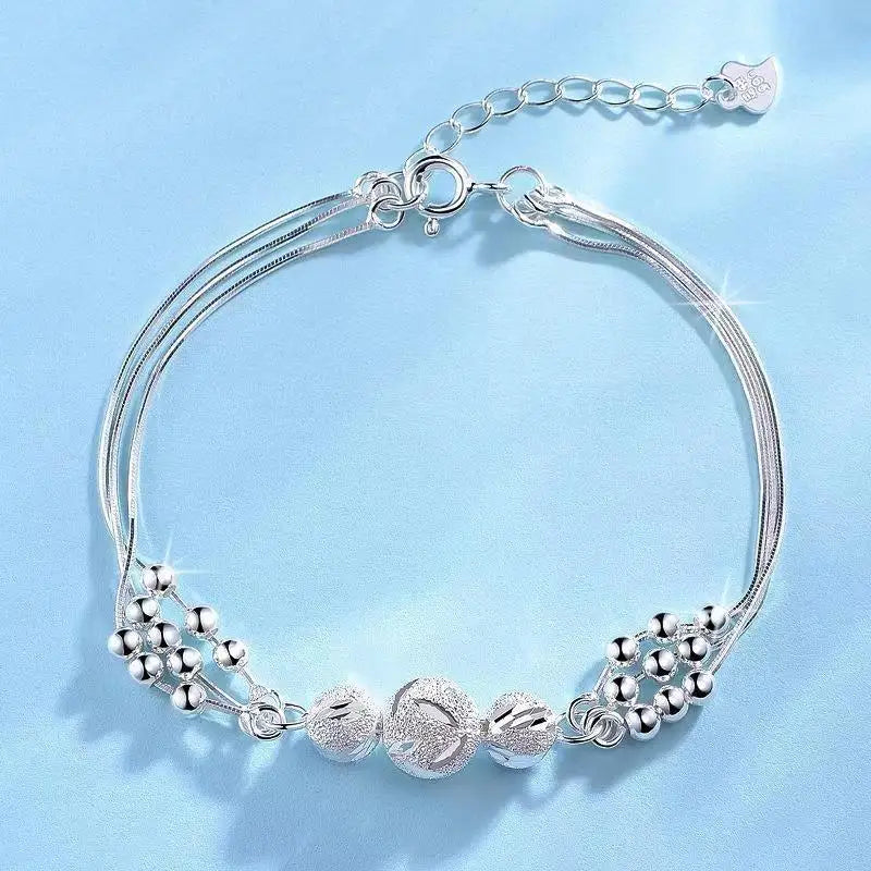 925 Sterling Silver Multi-Layer Beads Necklace & Bracelet Set