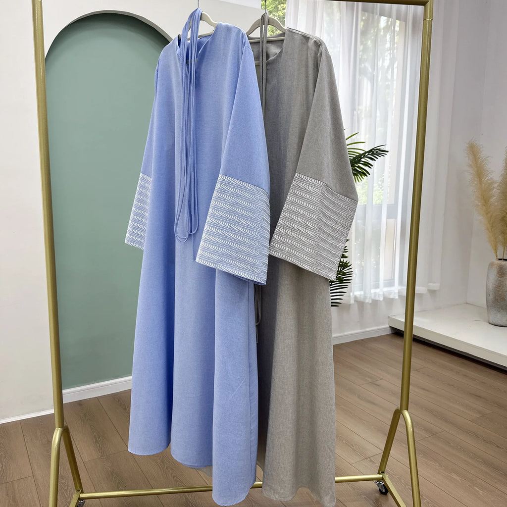 Palestine Embroidery Belted Linen Abaya