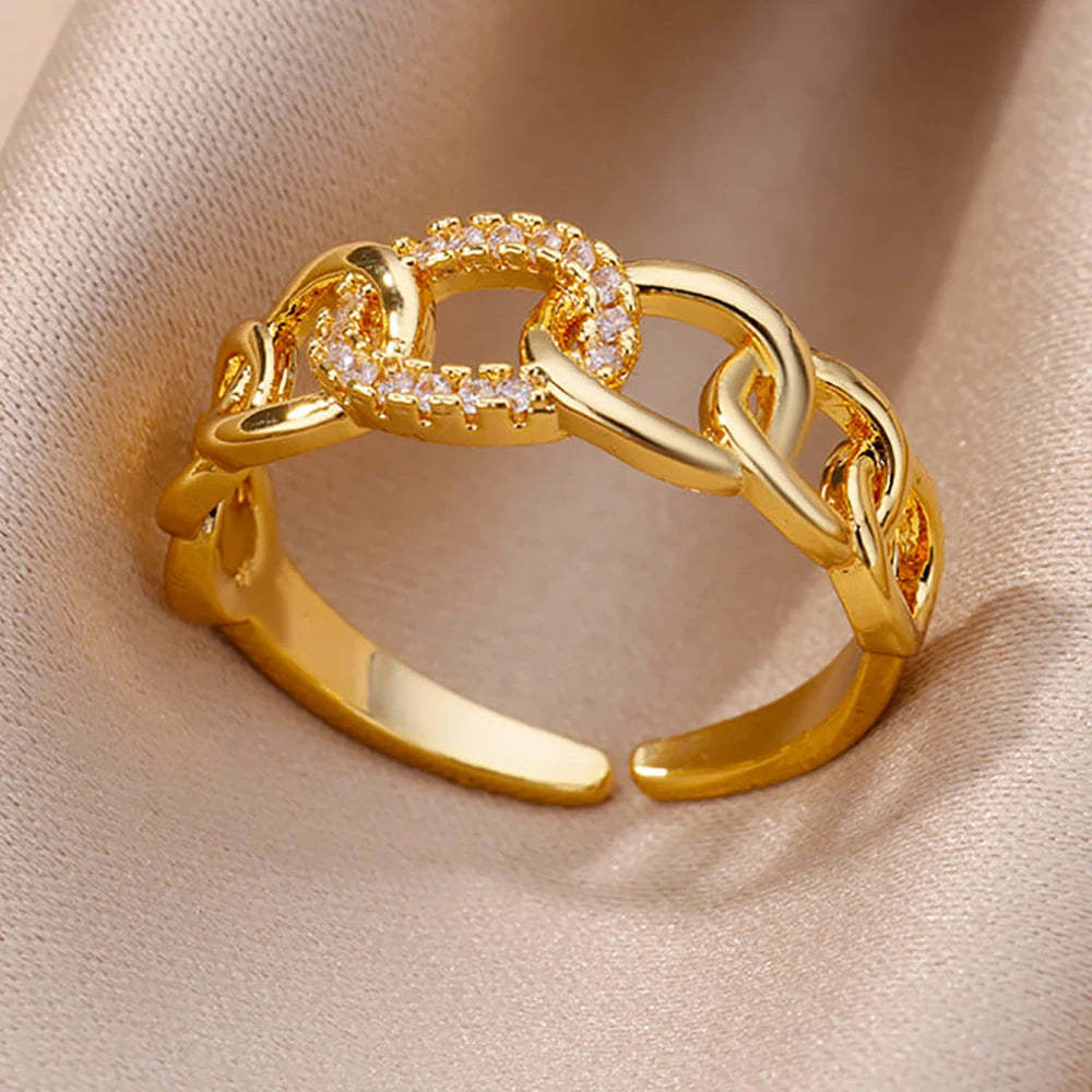Gold Zircon Cross Open Ring