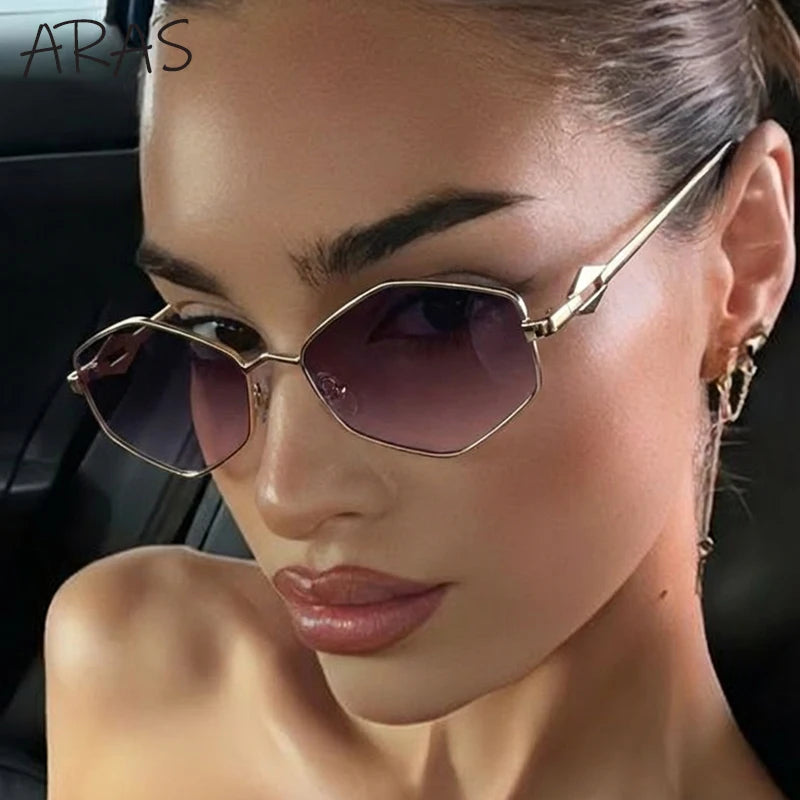 New Vintage Fashion Hexagon Sunglasses Women 2026 Luxury Brand Sexy Punk Rhombus Sun Glasses For Lady Metal Frame Eyewear Shades