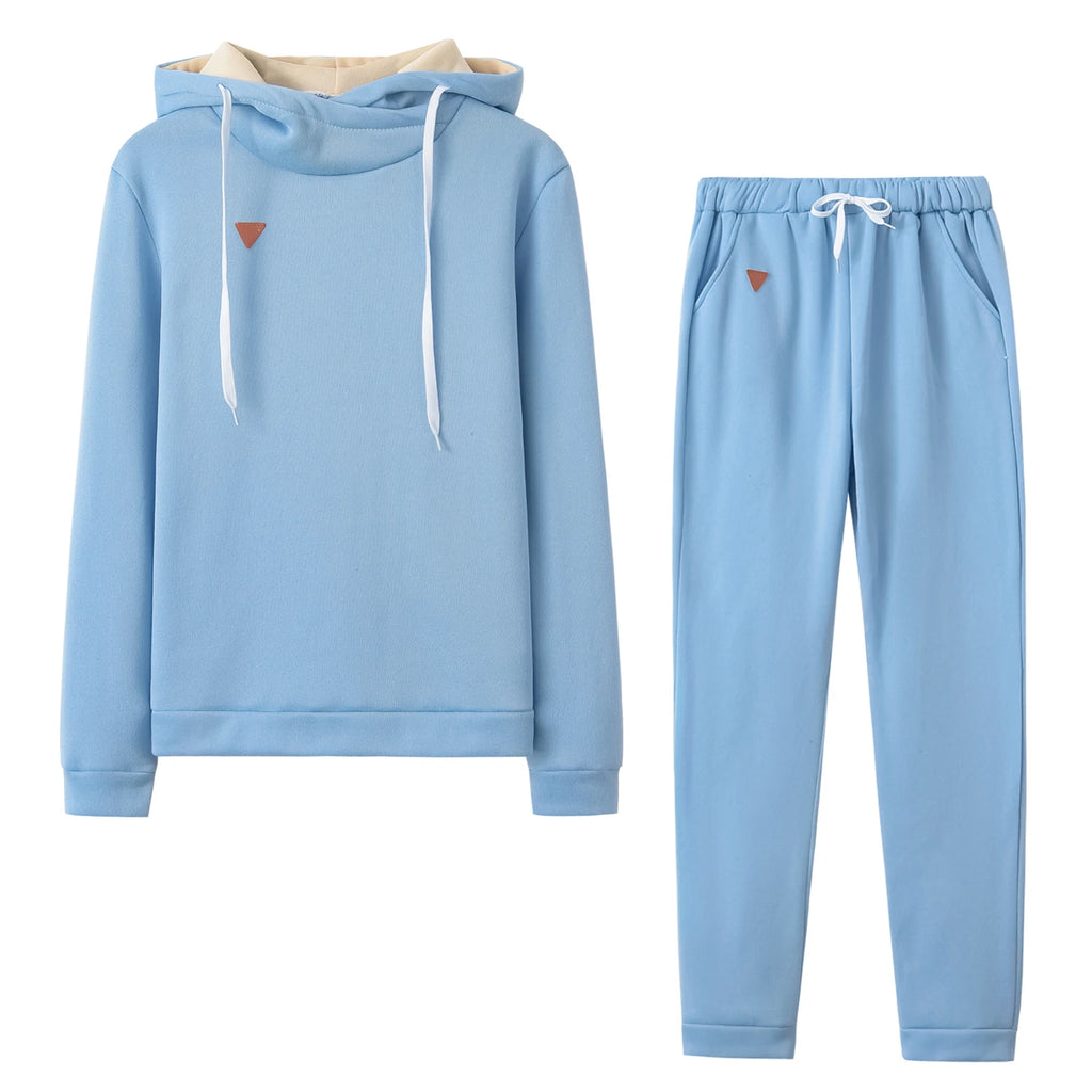 Fleece Leather Badge Long Sleeve Sports Sweater Set