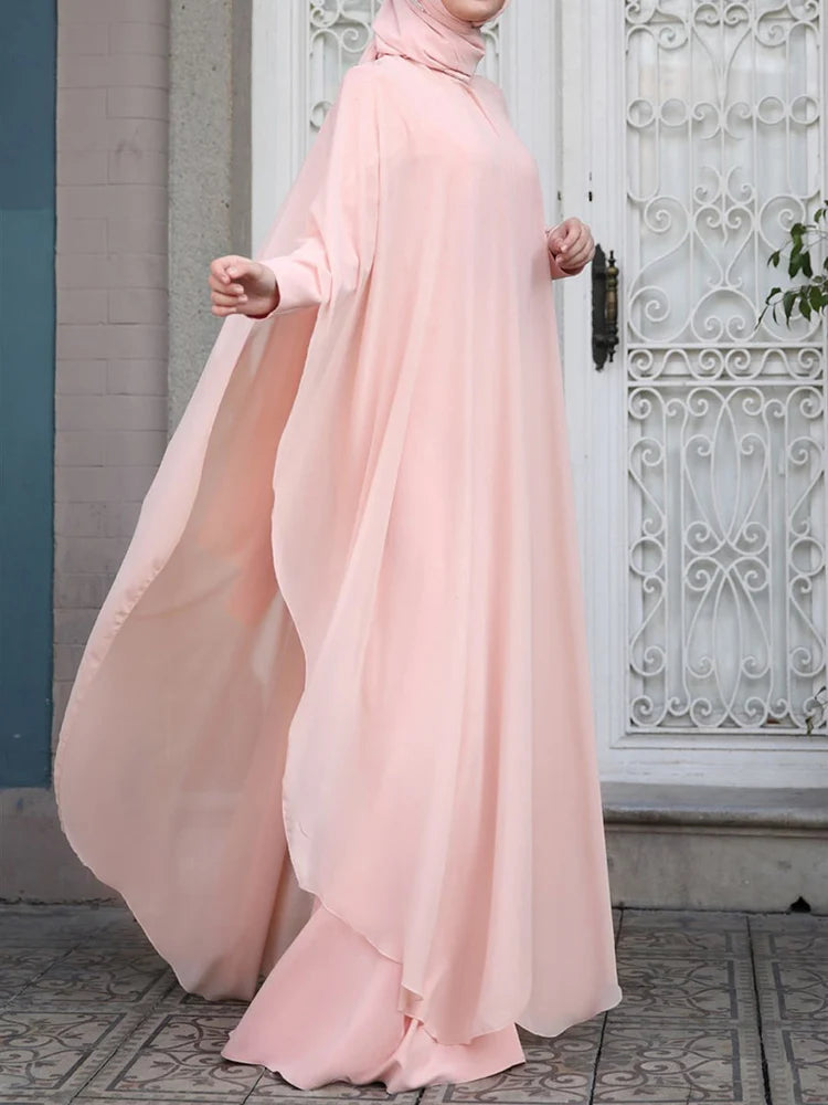 Chiffon Long Sleeve Hijab Abaya Dress