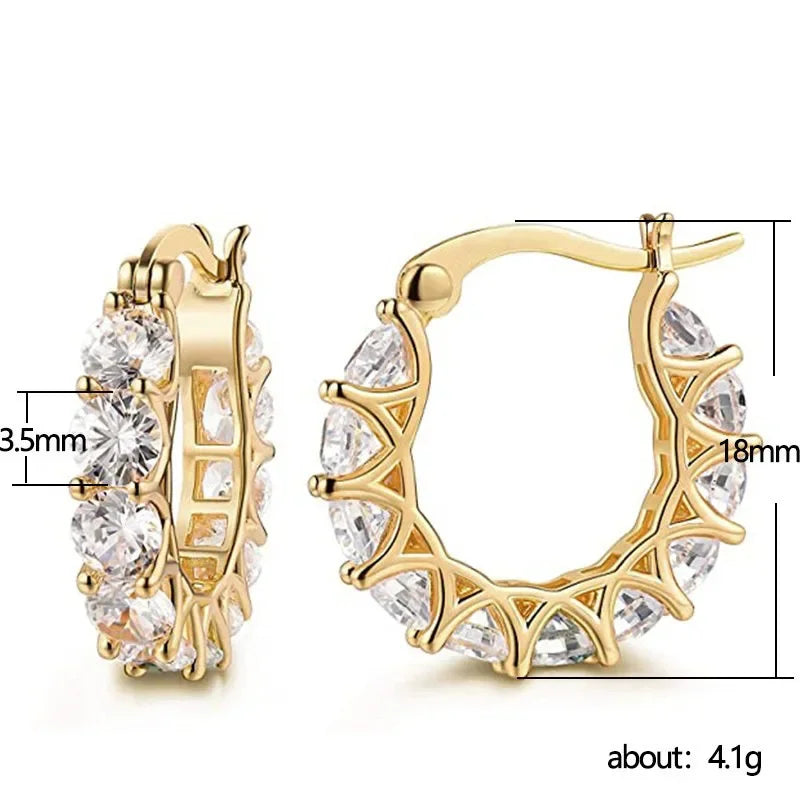 Green Crystal Zircon Gold Hoop Earrings