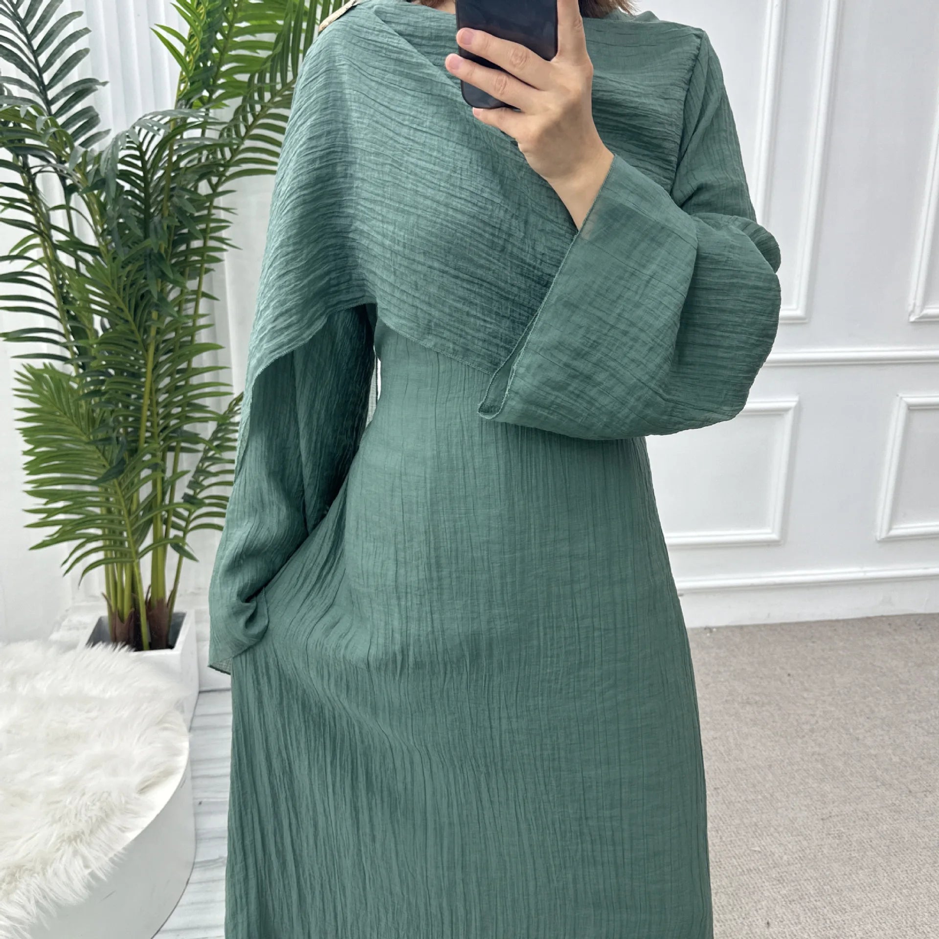 Solid Colour Elegant Abaya Cardigan Set