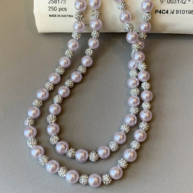 Rose Purple Pearl Bead Clavicle Chain Necklace
