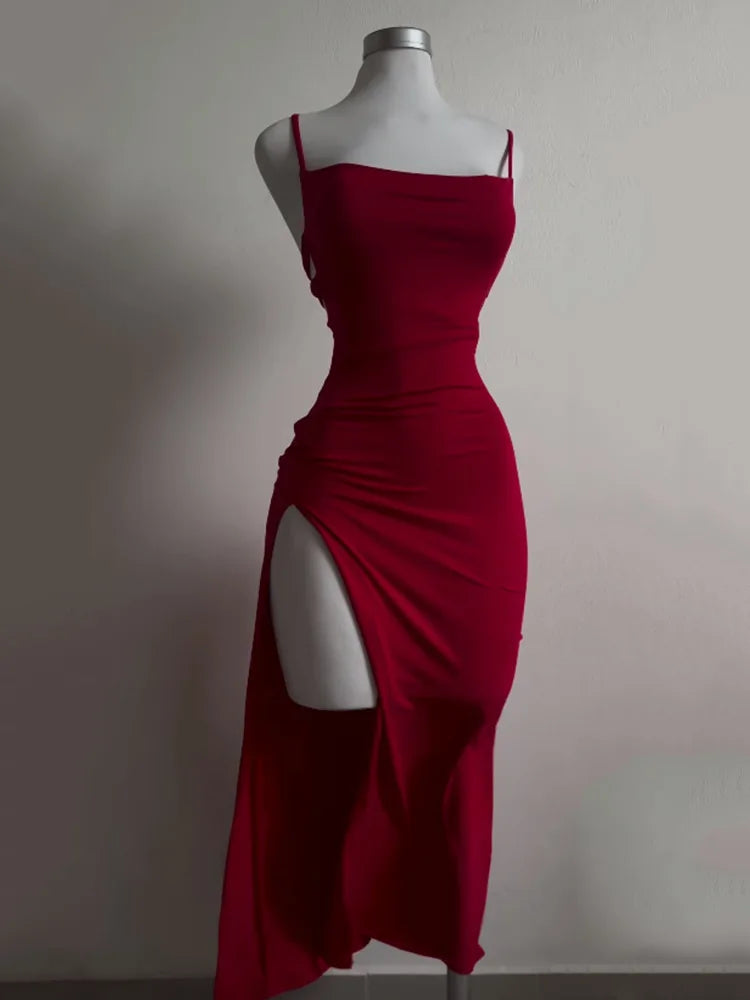 Strapless Bodycon Lace-Up Maxi Dress